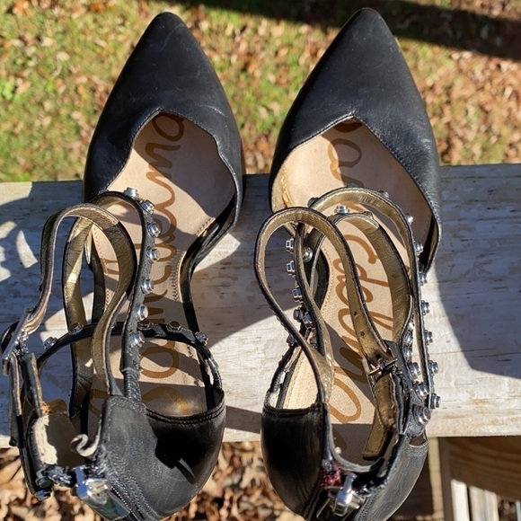 Sam Edelman Orla Black Leather Studded Pumps 3” Heels Size 8M - Picture 7 of 10